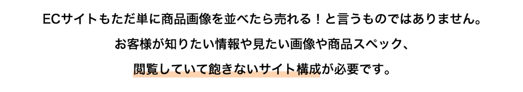 ECサイトもただ単に商品画像を並べたら売れる！と言うものではありません。お客様が知りたい情報や見たい画像や商品スペック、閲覧していて飽きないサイト構成が必要です。
