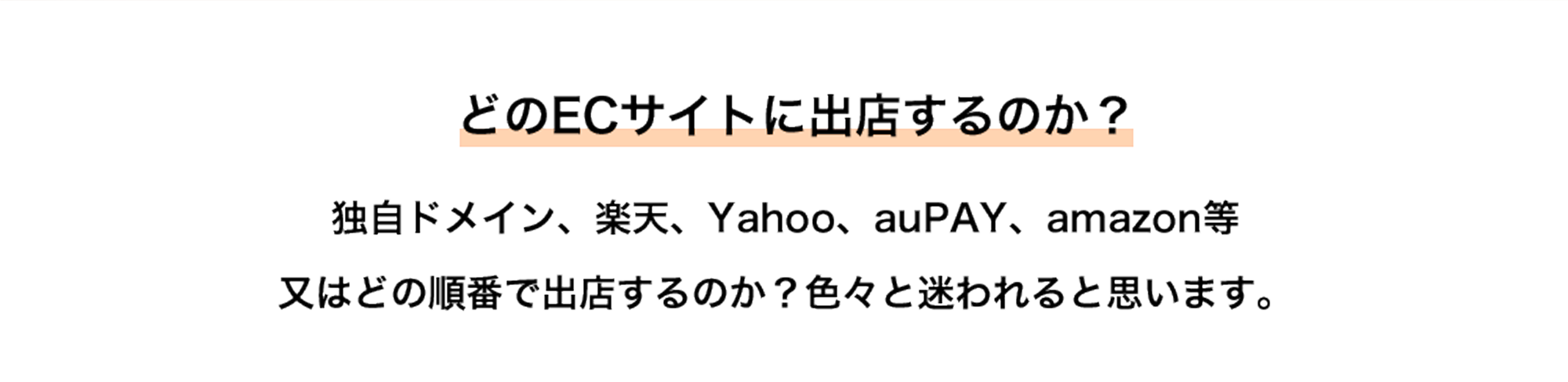 どのECサイトに出店するのか？ 独自ドメイン、楽天、Yahoo、auPAY、amazon等 又はどの順番で出店するのか？色々と迷われると思います。